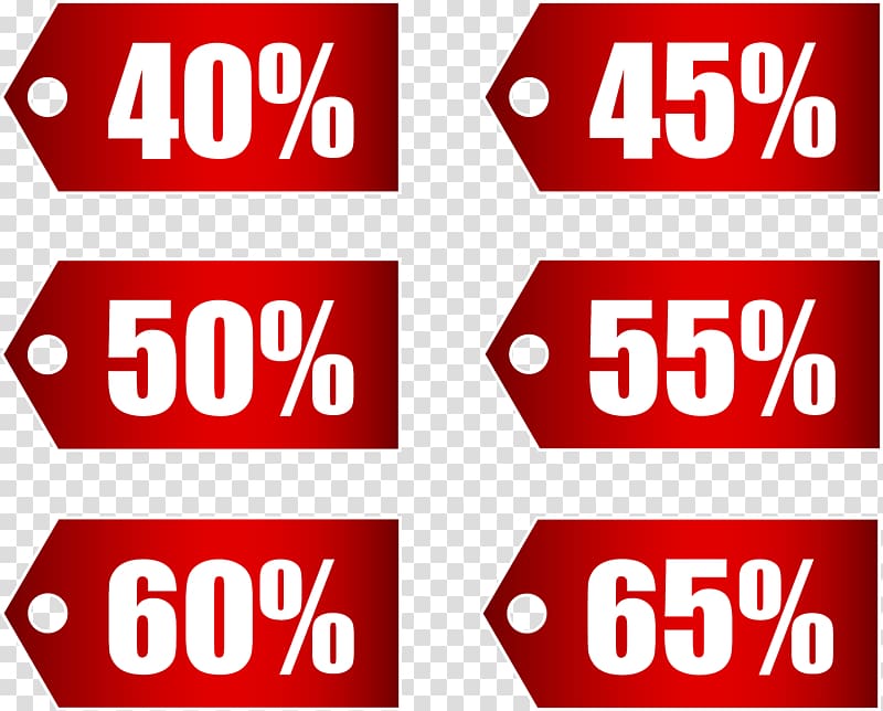 white-and-red percentages tags, Discounting Coupon, Red Discount Tags Set Part 2 transparent background PNG clipart