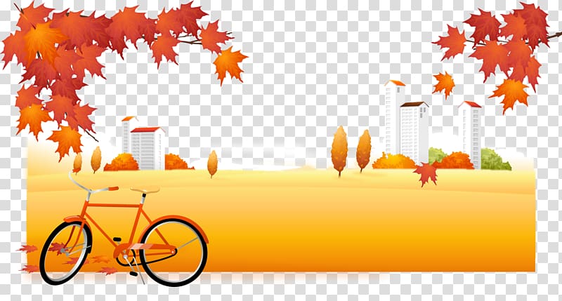 red bike illustration, Computer file, autumn background poster prime transparent background PNG clipart