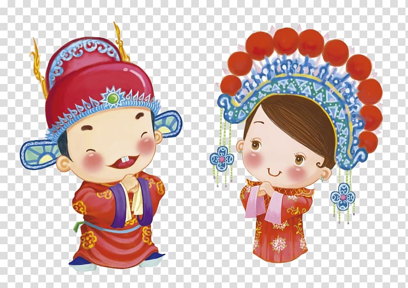 Bridegroom Cartoon Wedding , Free hand-painted cartoon bride and groom to pull material transparent background PNG clipart
