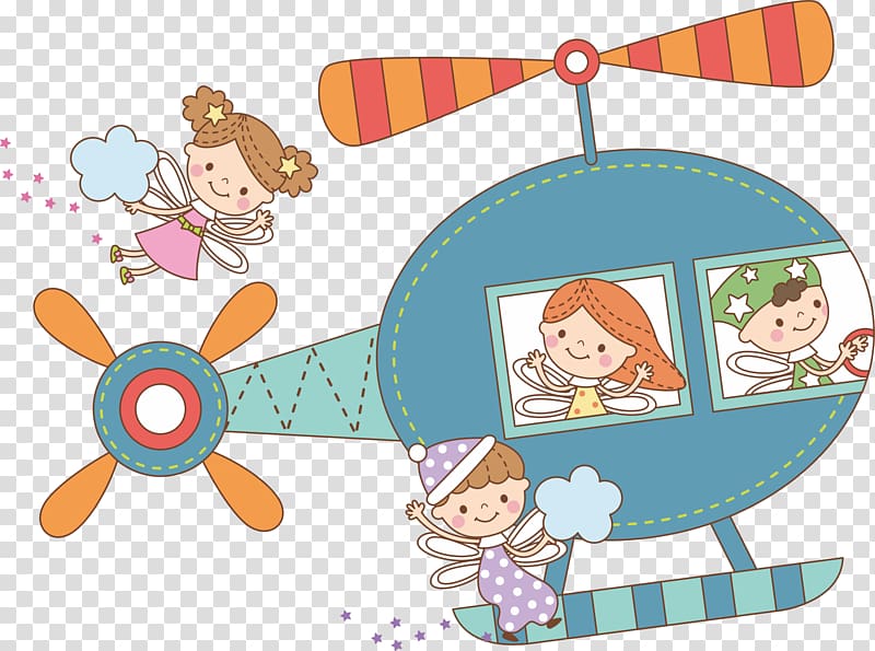Helicopter Cartoon Illustration, Open the helicopter of the elf transparent background PNG clipart