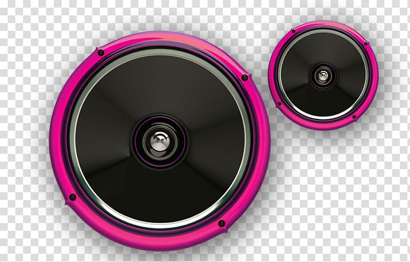 two round black-and-pink speakers, Computer speakers Poster Loudspeaker Subwoofer, speaker transparent background PNG clipart