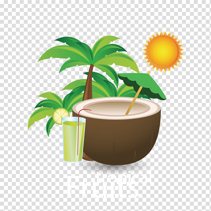 tropical fruits , Juice Coconut water Coconut milk, coconut trees and coconut milk transparent background PNG clipart