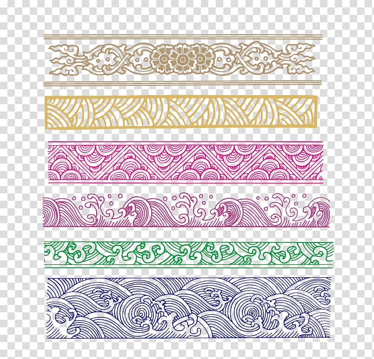 assorted-color digital frame illustration, China Motif Chinoiserie, Chinese classical wave patterns transparent background PNG clipart