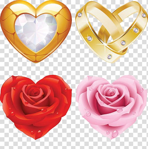 two pink and red roses and rings , Rose Heart Pink , Gold Ring gemstone texture transparent background PNG clipart