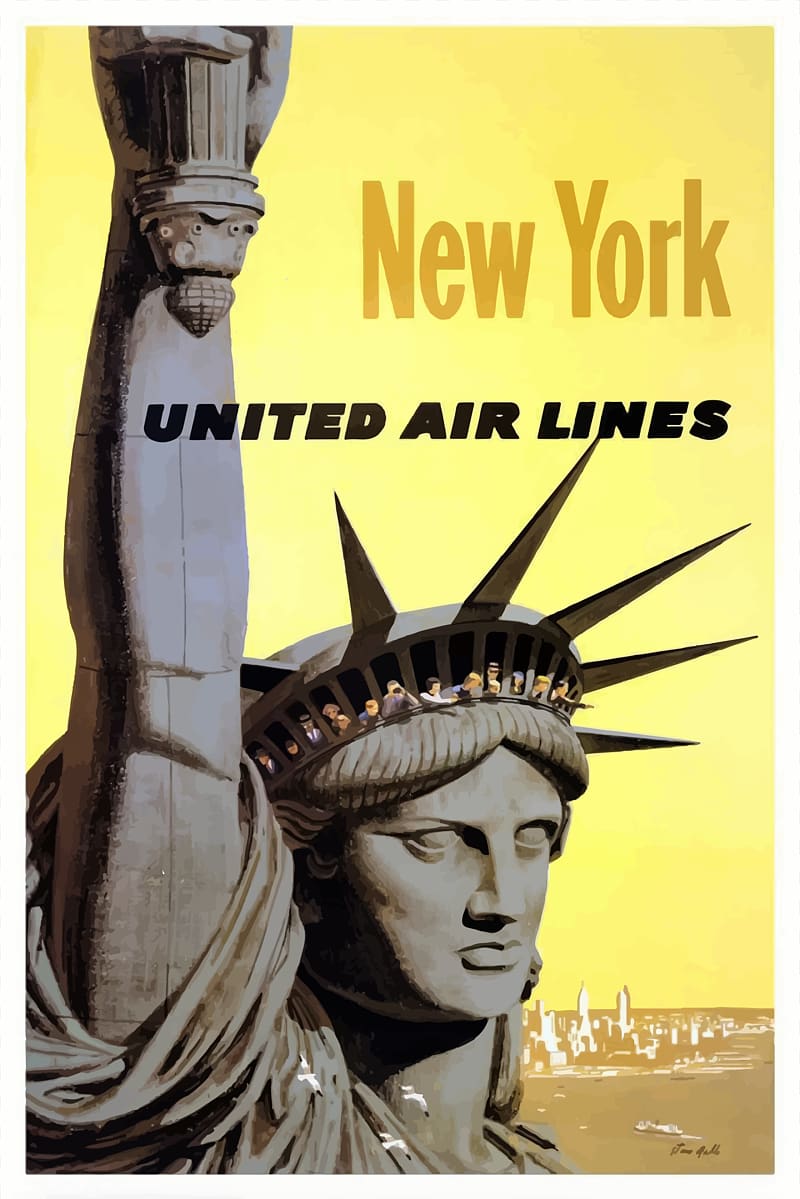 Statue of Liberty Air travel Airplane United Airlines Poster, Vintage Travel transparent background PNG clipart
