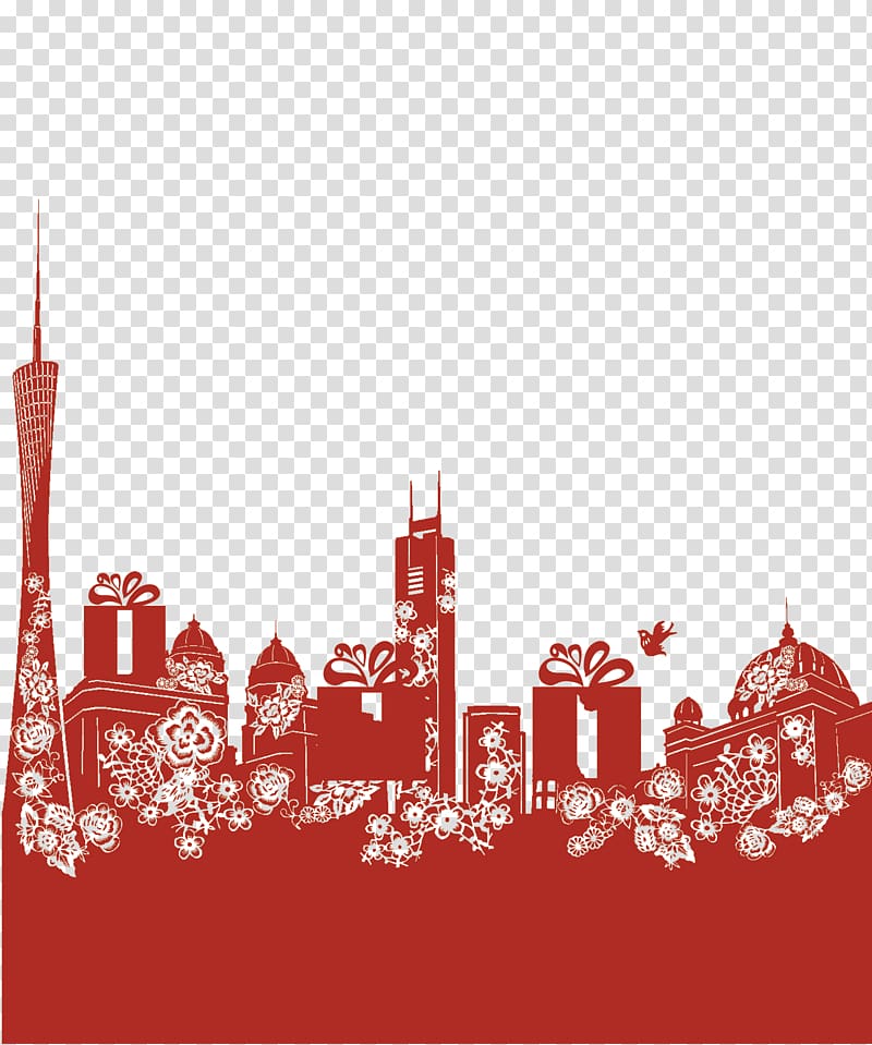 Papercutting City Architecture, City carved silhouette transparent background PNG clipart