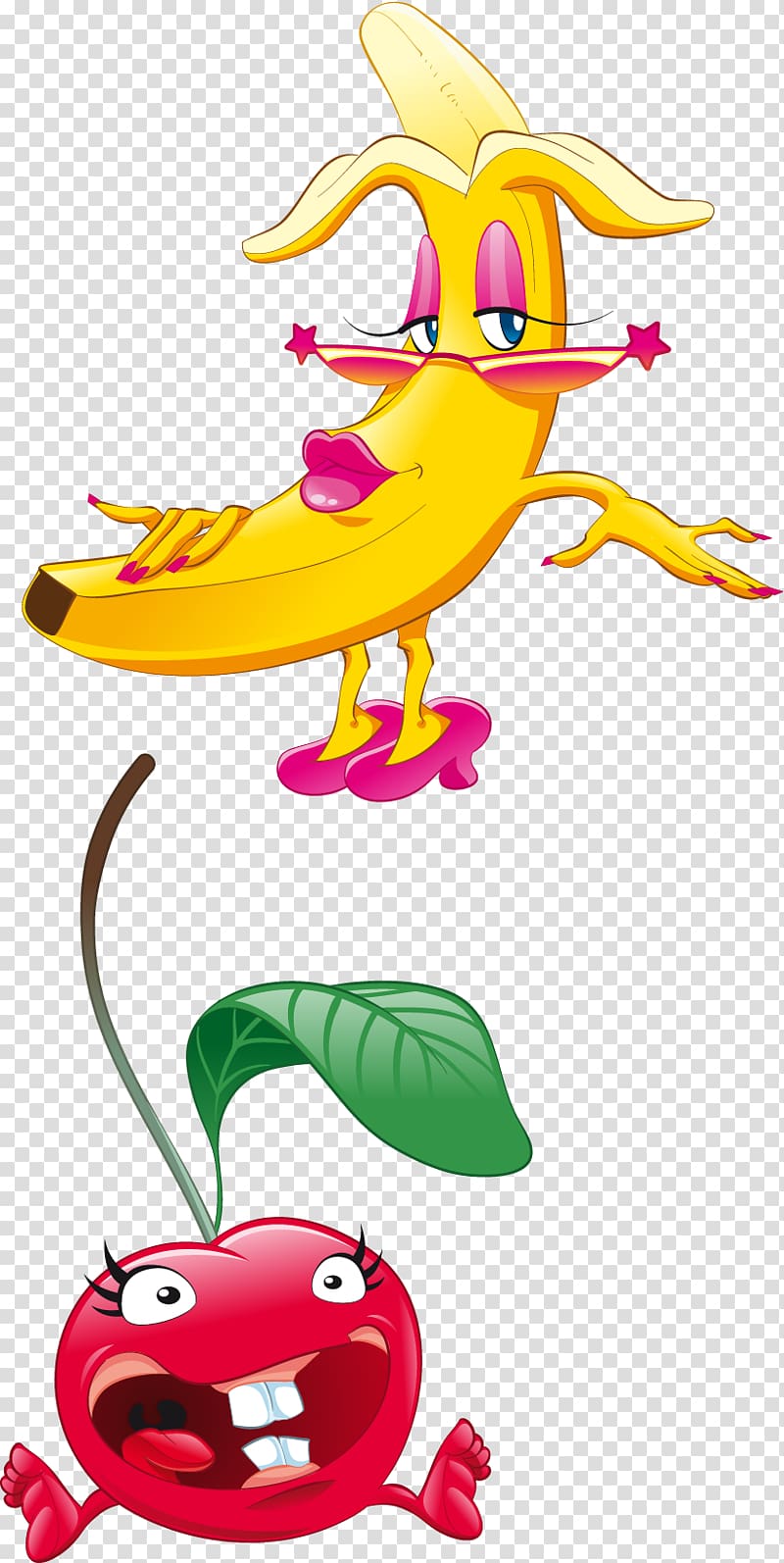 , Creative banana cherry elements transparent background PNG clipart