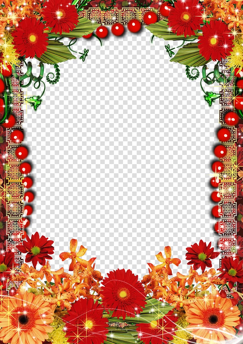 Red and orange flowers border, frame Film frame, Border frame design