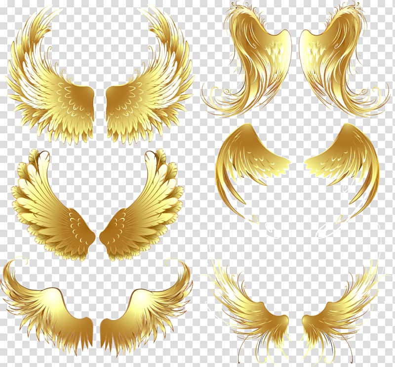 six gold wings , Gold, Game Wings metal design elements material transparent background PNG clipart