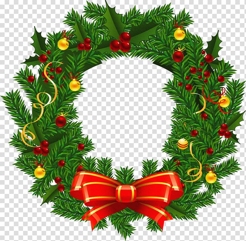 Wreath Christmas Santa Claus , Large Christmas Wreath , green and red wreath transparent background PNG clipart