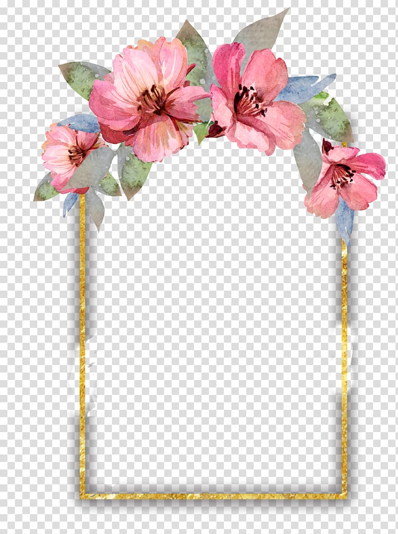pink flowers frame illustration, Wedding invitation Watercolour Flowers Watercolor painting Floral design, Decorative border transparent background PNG clipart