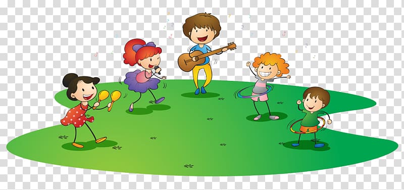 Child Illustration, A group of children singing on the grass transparent background PNG clipart