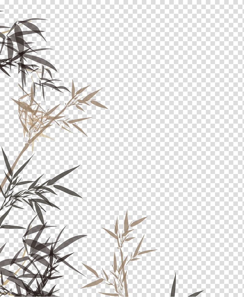 gray and brown linear leaf plant, Bamboo Watercolor painting Ink wash painting, Bamboo transparent background PNG clipart
