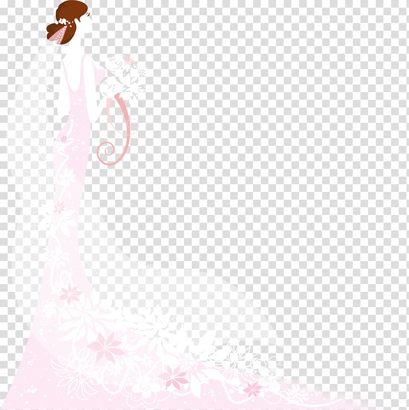 woman in pink floral dress artwork, Textile Pattern, bride transparent background PNG clipart