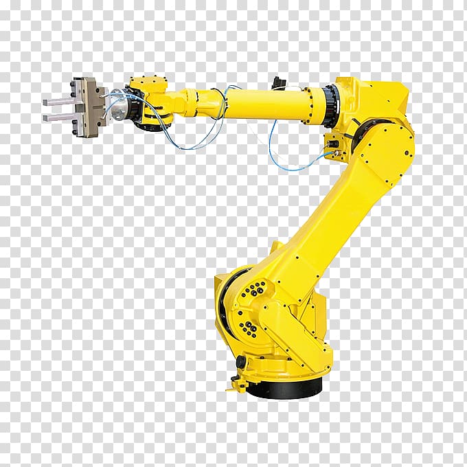 yellow metal corded power tool, Robotic arm Industrial robot Manufacturing Robot welding, Yellow arm transparent background PNG clipart