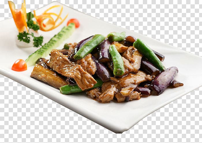Vegetarian cuisine American Chinese cuisine Cuisine of the United States Recipe, Beef fried eggplant transparent background PNG clipart