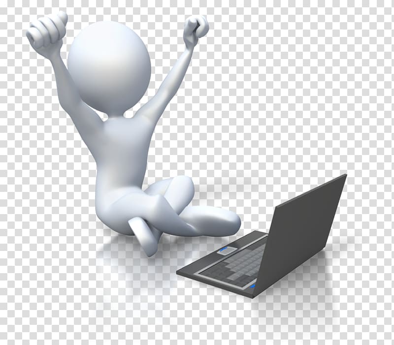 white human form raising hands in front of laptop , PowerPoint animation Stick figure , figure transparent background PNG clipart