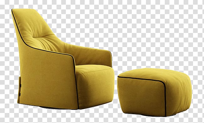 Eames Lounge Chair Table Couch 3D modeling Ottoman, Yellow Armchair transparent background PNG clipart