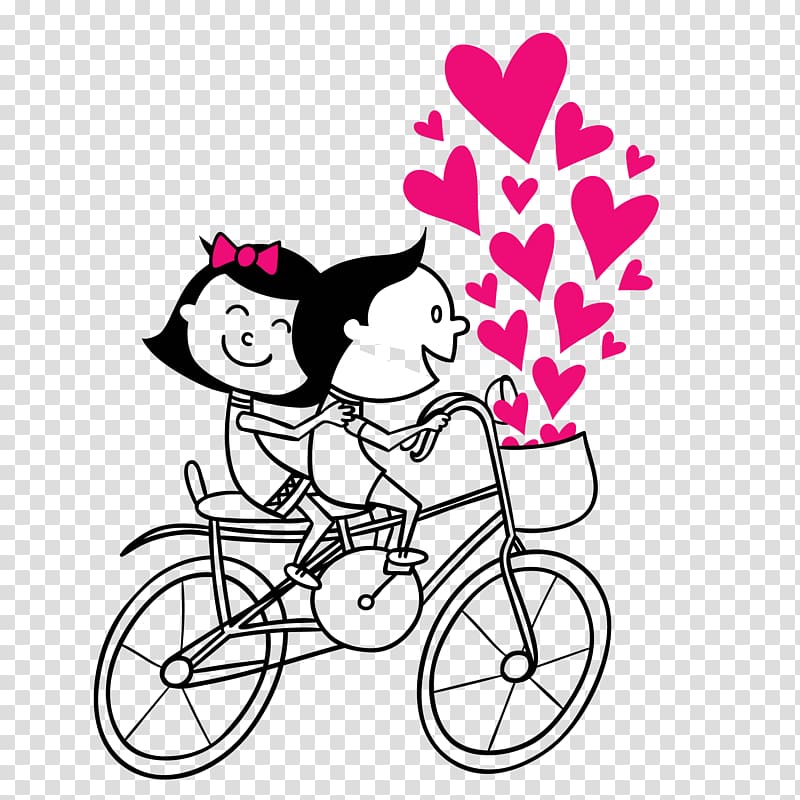 Cycling couple , girl and boy riding on bike transparent background PNG clipart