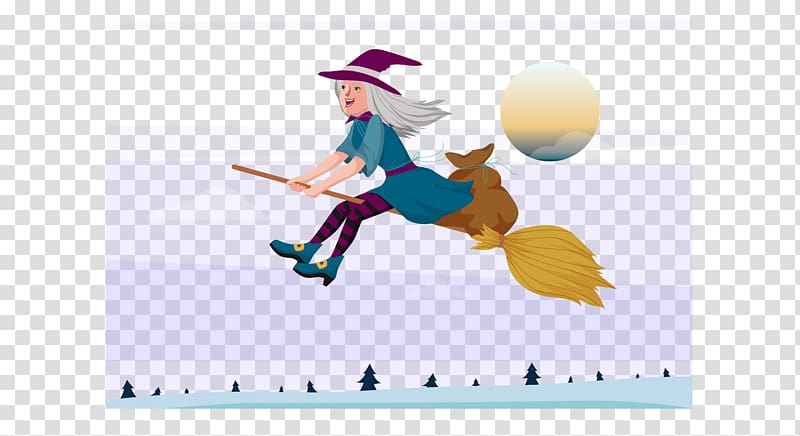 Flight Halloween Costume Game Illustration, Painted witch flying transparent background PNG clipart