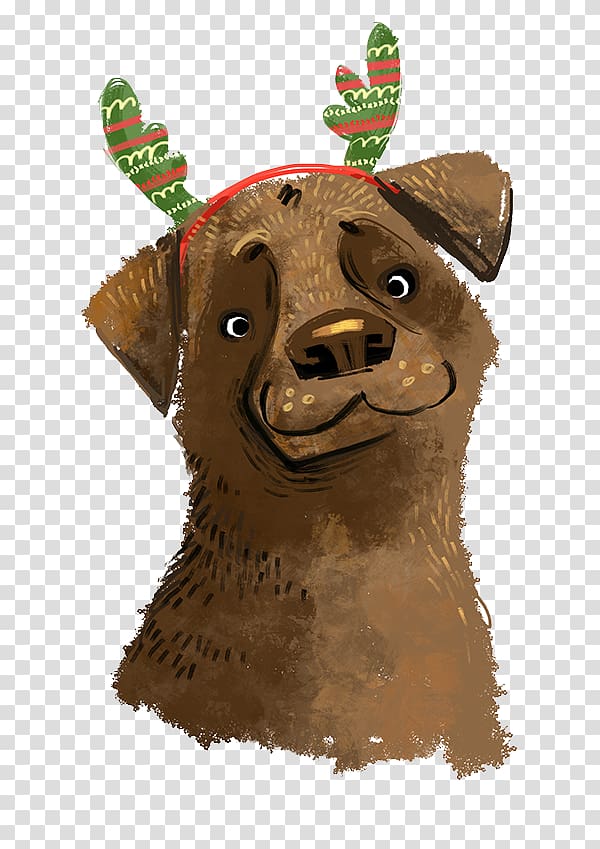 Dog Chien Pourri Drawing Christmas Illustration, Hand-painted Christmas antlers puppy transparent background PNG clipart