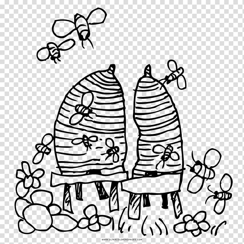 Beehive Black and white Drawing Coloring book, colmeia de abelha transparent background PNG clipart