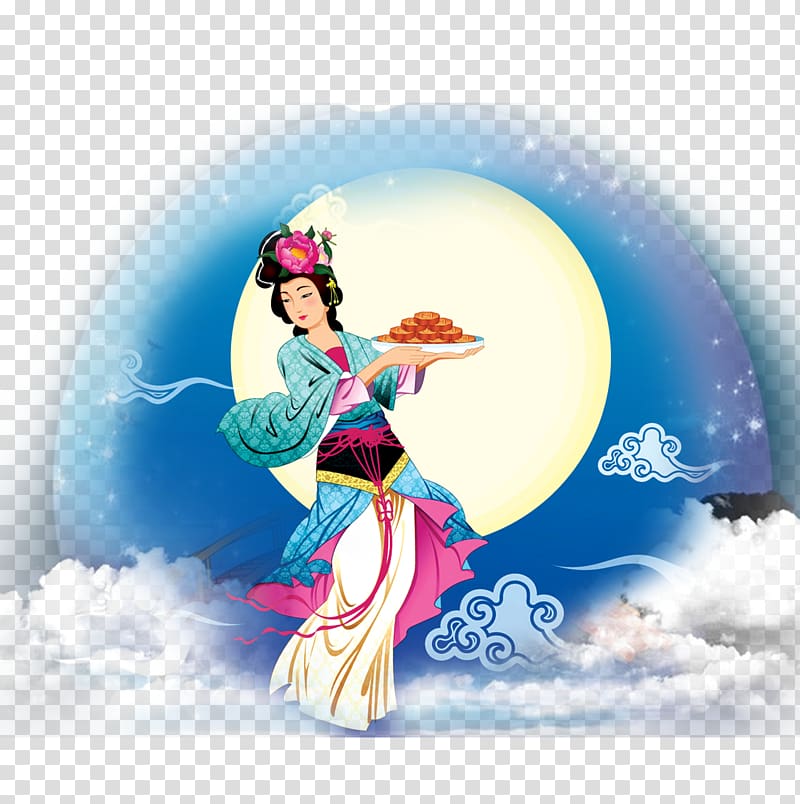 geisha illustration, China Mid-Autumn Festival Chang\'e, Mid-Autumn Festival transparent background PNG clipart
