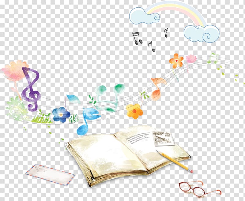 book and musical notes , Cartoon Poster Child, Music books, learning material to pull HD Free transparent background PNG clipart