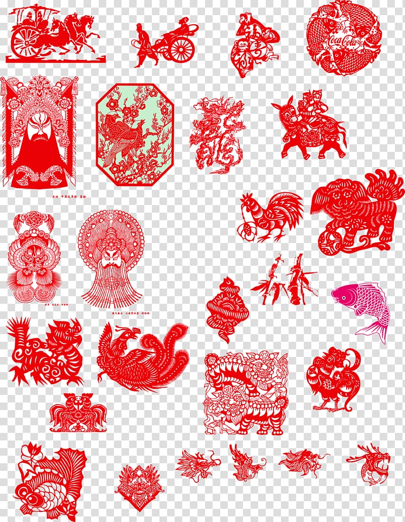 Visual arts Petal Pattern, Chinese New Year festive paper-cut set transparent background PNG clipart