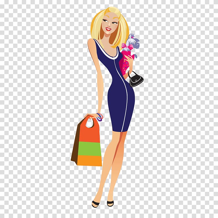 woman carrying dog and holding handbag , Fashion Shopping Girl Illustration, Urban women transparent background PNG clipart