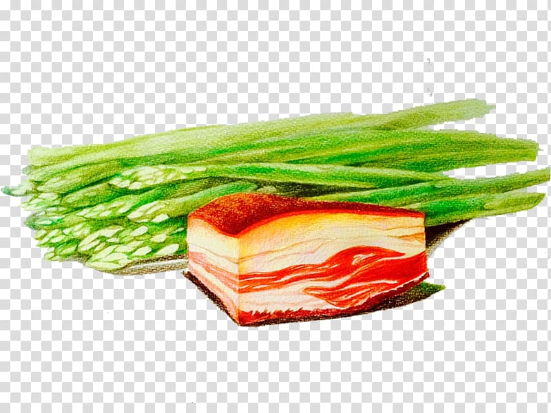Bacon Tocino Vegetable, Hand-painted asparagus bacon transparent background PNG clipart