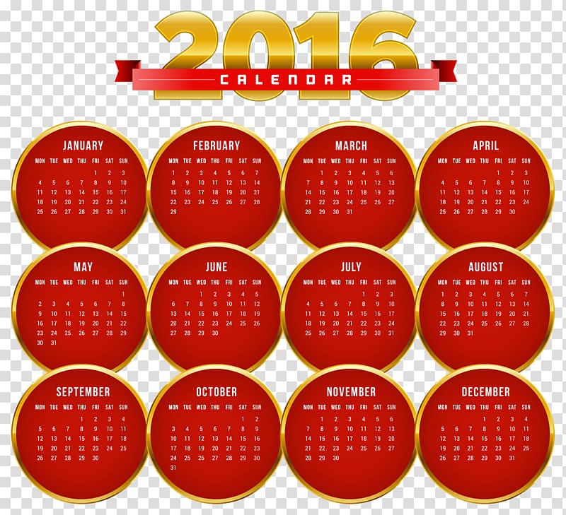 2016 calendar illustration, Google Calendar, Red 2016 Calendar transparent background PNG clipart