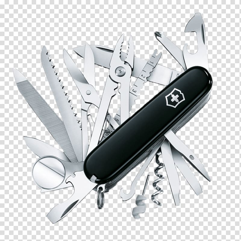 black Victorinox pocket multi-tool, Victorinox Black Swiss Army Knife All Tools transparent background PNG clipart