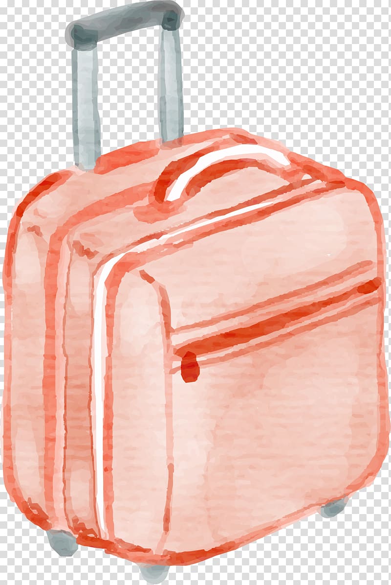 orange rolling luggage illustration, Suitcase Watercolor painting Baggage Drawing, Hand drawn suitcase with watercolor transparent background PNG clipart