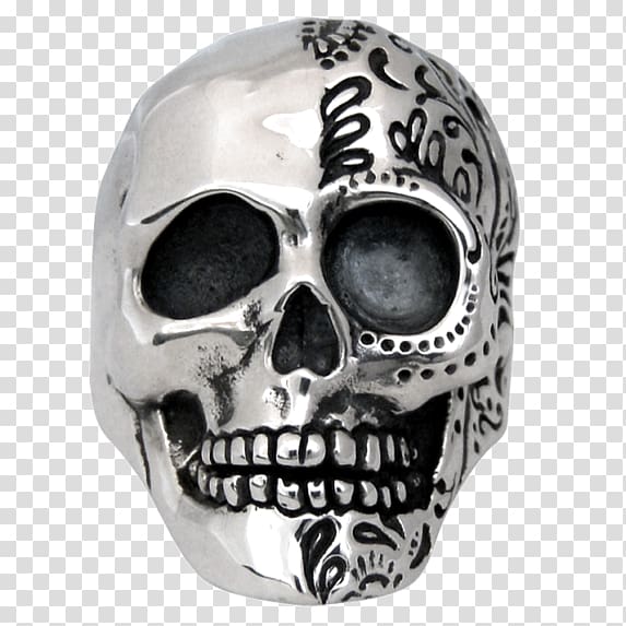 Skull Calavera Silver Face Metal, Rose for stamp tshirts transparent background PNG clipart