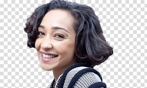 woman in gray and black top, Ruth Negga Smiling transparent background PNG clipart