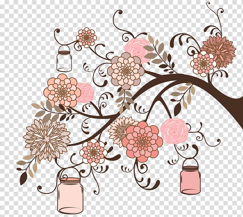 pink petaled flowers illustration, Flower Floral design Art, mason jar transparent background PNG clipart
