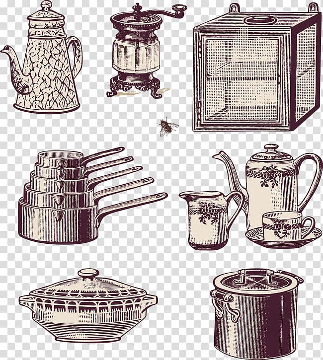 Kettle Cafe Teapot Ceramic Cup, Hand-painted vintage household appliances transparent background PNG clipart