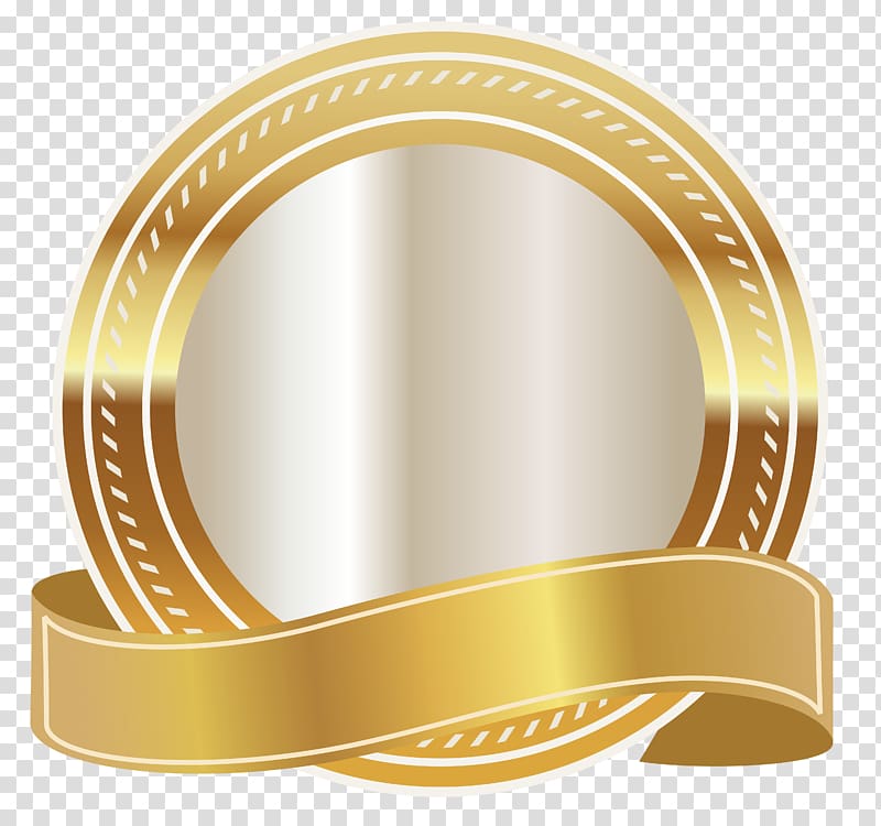 Gold Scalable Graphics, Gold Seal with Gold Ribbon , round gold and white logo transparent background PNG clipart