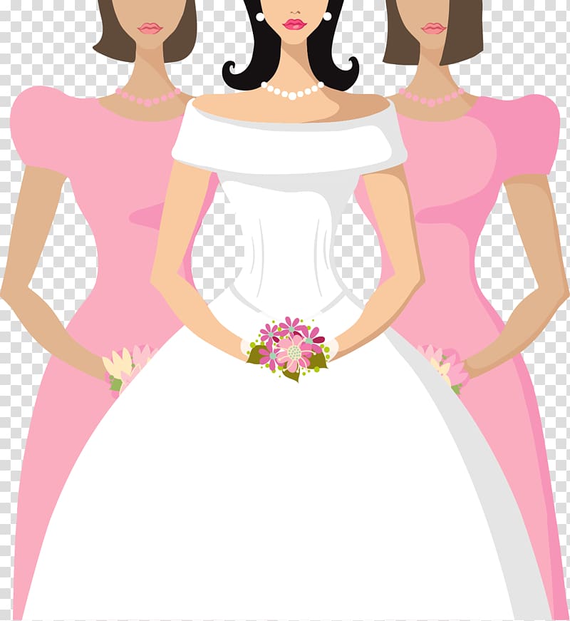 three women wearing gown , Bridesmaid Wedding invitation, Hand-painted bride transparent background PNG clipart