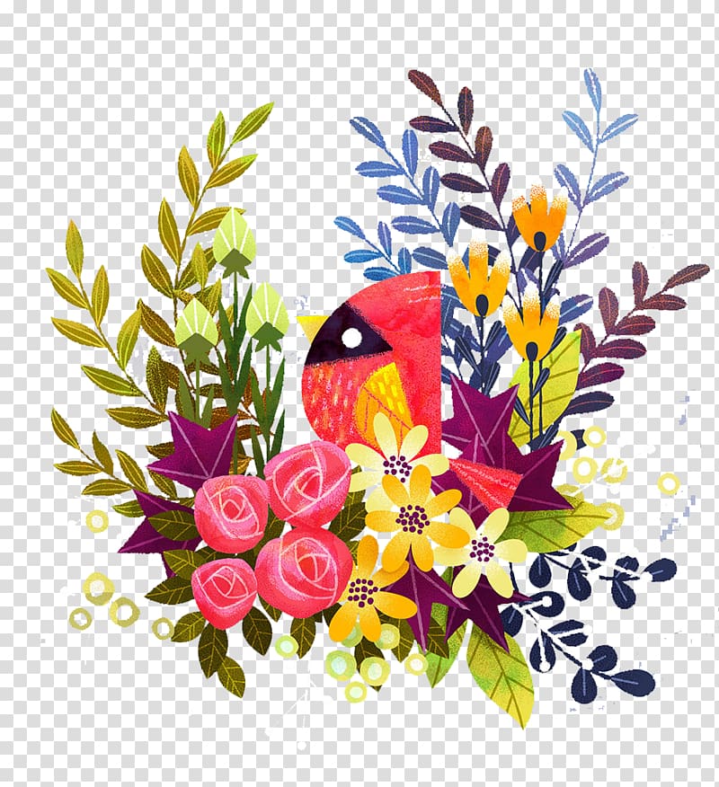 Floral design Bird Art: Using Graphite and Coloured Pencils Leaf Illustration, Bouquet of leaves painted bird transparent background PNG clipart