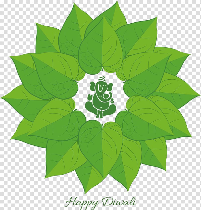 Ganesha Happy Diwali illustration, Paan Betel Areca nut , Green leaves India Festival Poster transparent background PNG clipart