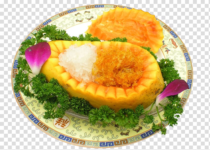 Shark fin soup Vegetarian cuisine Seafood, Delicious papaya shark fin transparent background PNG clipart