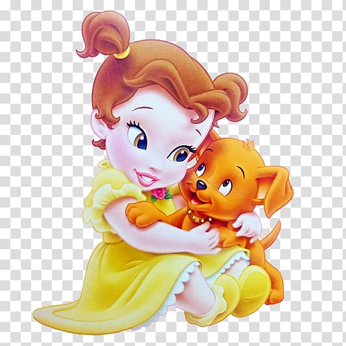 Disney Princess girl holding puppy, Belle Ariel Rapunzel Tiana Disney Princess, little baby transparent background PNG clipart