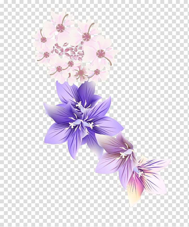 purple and pink petaled flowers illustration, Romance Computer file, Romantic fantasy floral background transparent background PNG clipart