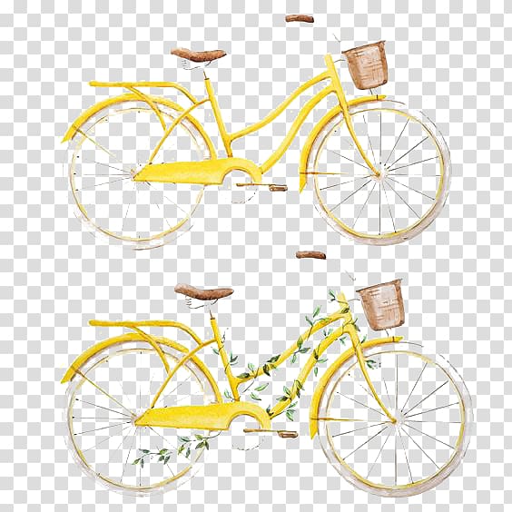 Bicycle illustration Drawing Illustration, Yellow Bike transparent background PNG clipart