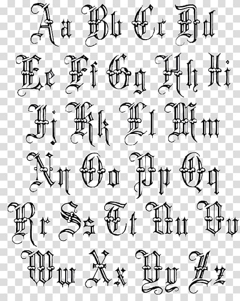 Lettering Old English Latin alphabet Tattoo, Flash transparent background PNG clipart