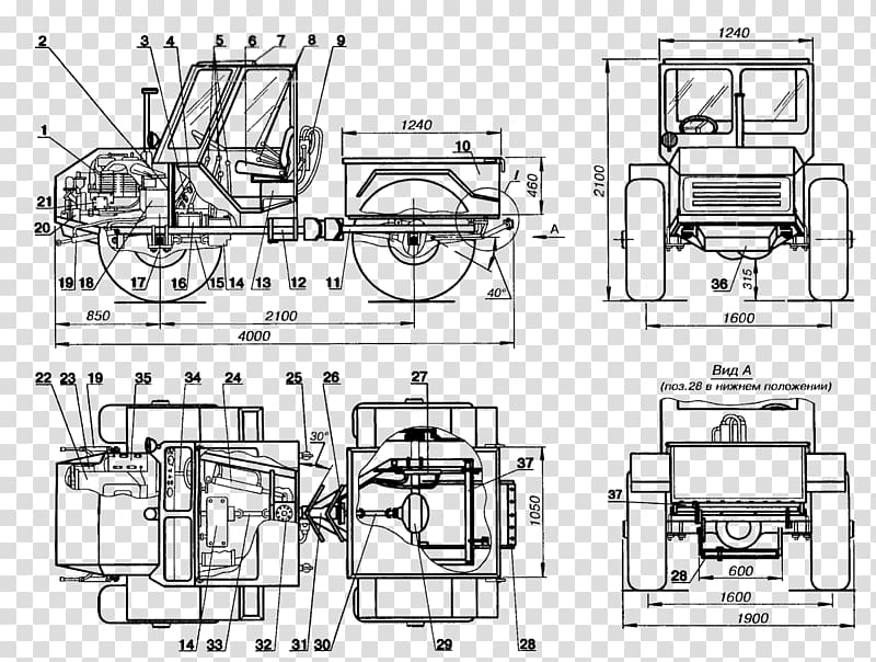 Technical drawing GAZ-53 Tractor Malotraktor, tractor transparent background PNG clipart