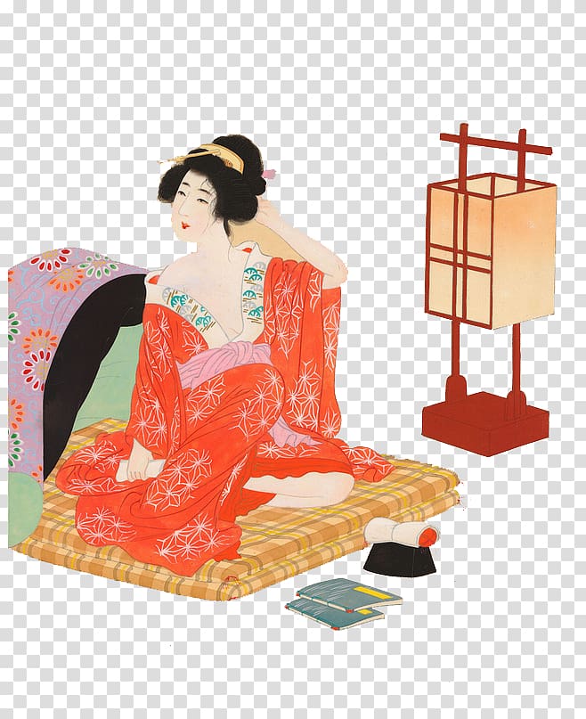 Brooklyn Museum Bijin-ga Japanese art, Hand-painted woman transparent background PNG clipart