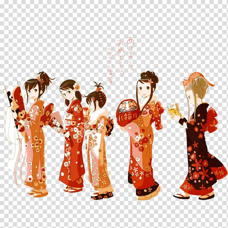 Japan Kimono Poster Illustration, Japanese girl cartoon characters transparent background PNG clipart
